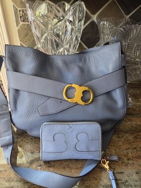 Tory Burch Blue Leather Shoulder Bag with Wallet